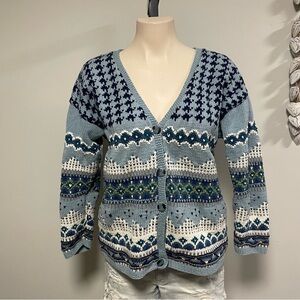 Next Fair Isle Nordic 100% Cottom Button Down Knit Cardigan Sweater Small Medium